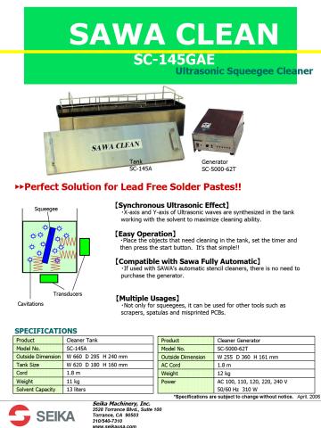 SAWA Ultrasonic Stencil Cleaner SC-145GAE: Brochure